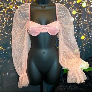 Fashion Nova Pink Puff Mesh Sleeves Bralette Top Women’s Size Large